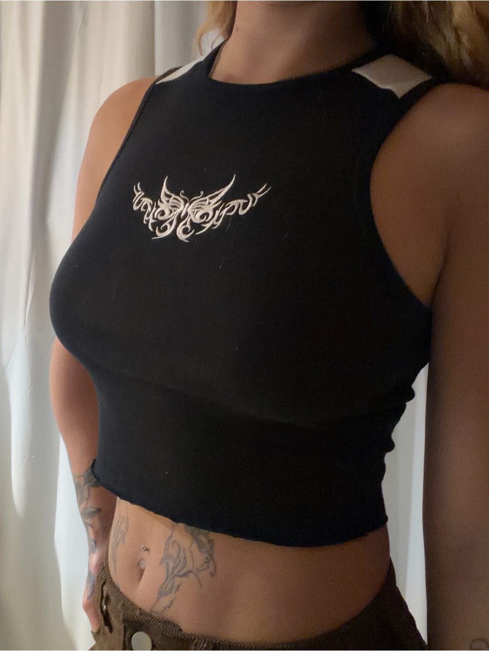 garage black and white graphic butterfly tank top
